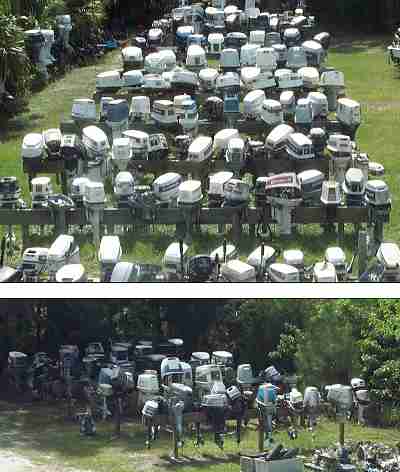 Picture of hundreds of used outboards for parts